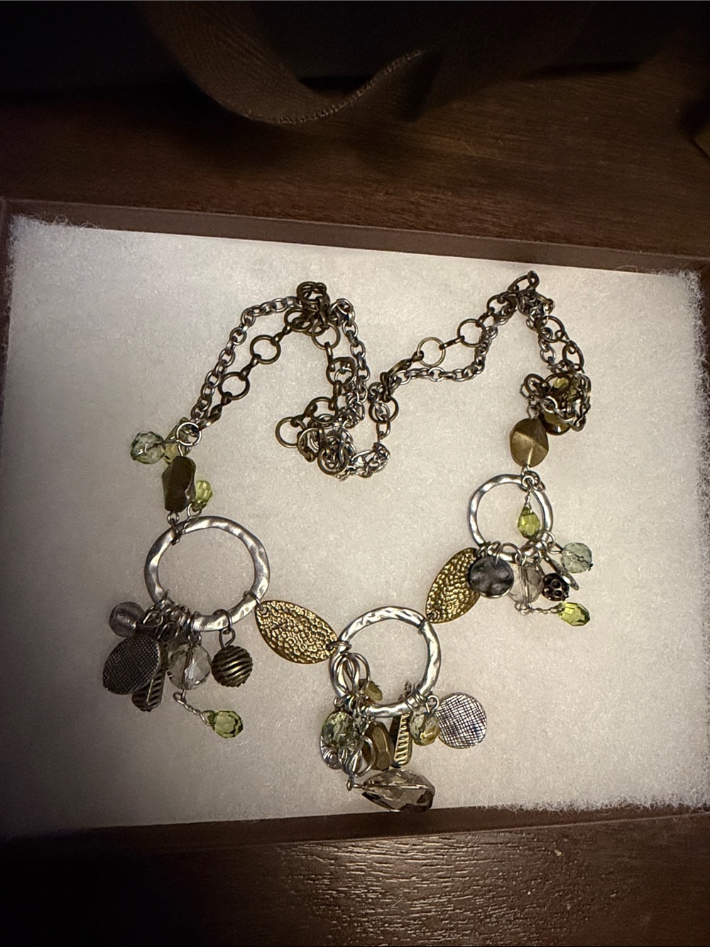 Mixed Metal Green Charm Statement Necklace